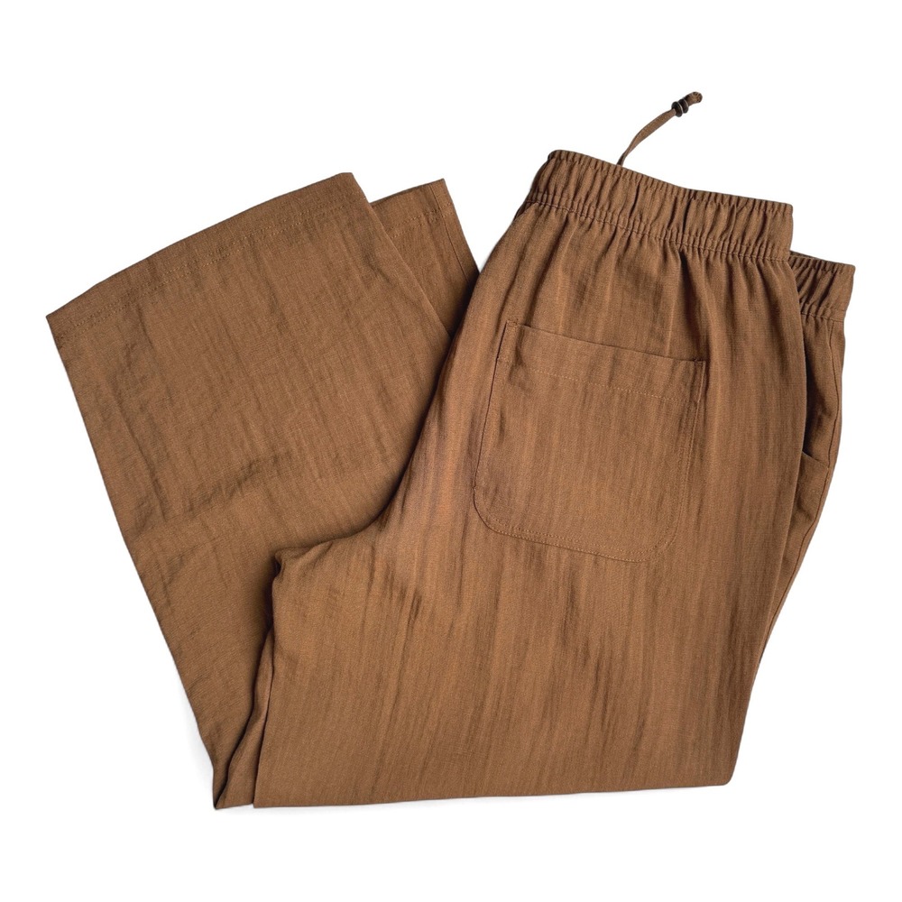 Zara Wide Leg Pull-On Pants Womens XL Brown Cropped Relaxed Fit Coastal Neutral